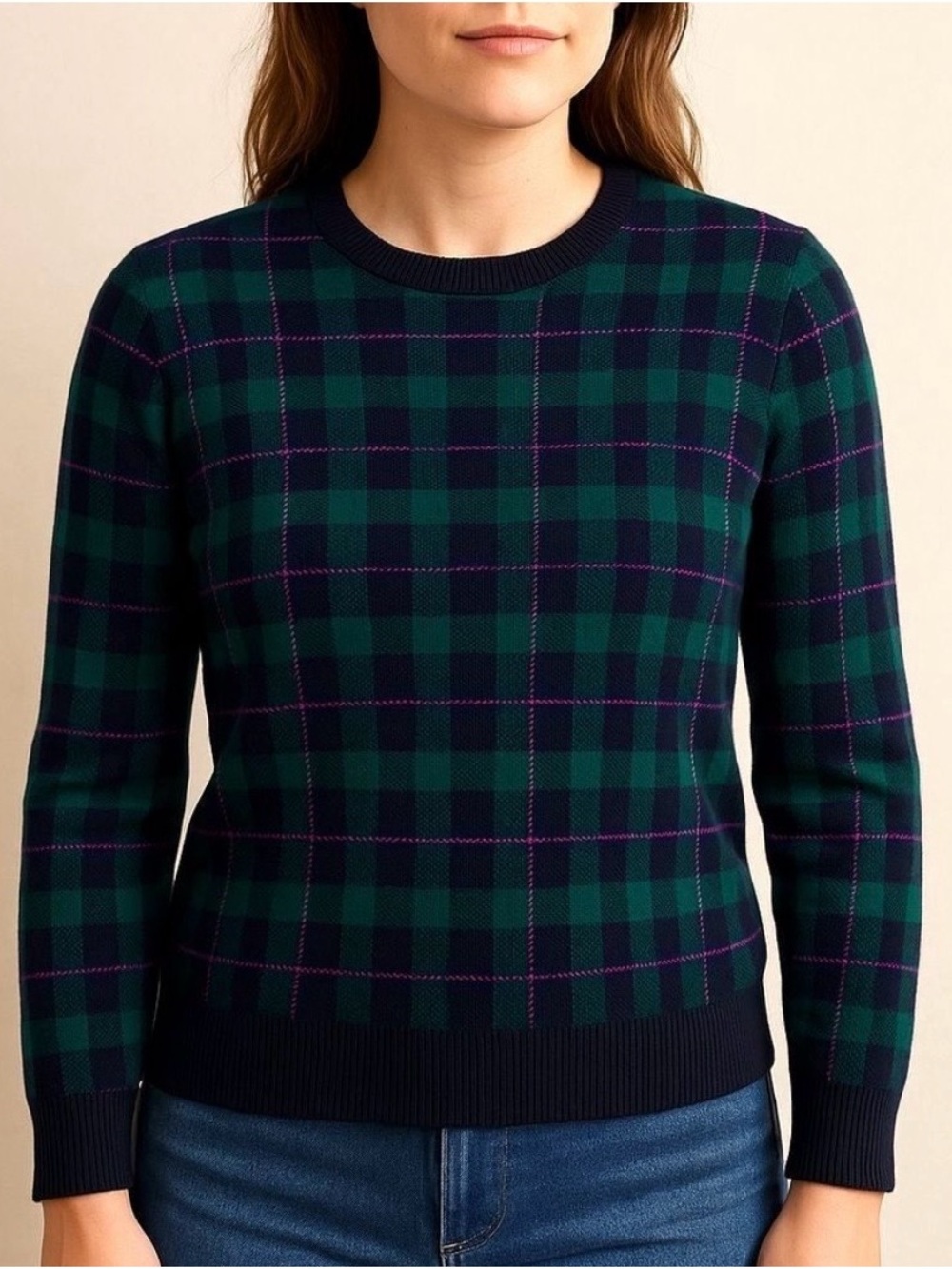 J. Crew Teddie Tartan Plaid Crewneck Sweater